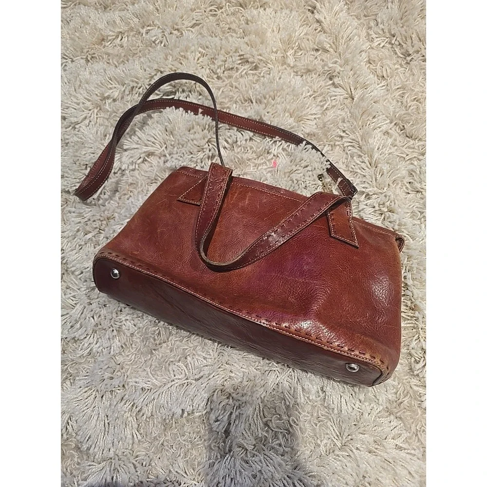 Fossil Vintage Brown Leather Satchel Crossbody Bag Cognac Handbag‎